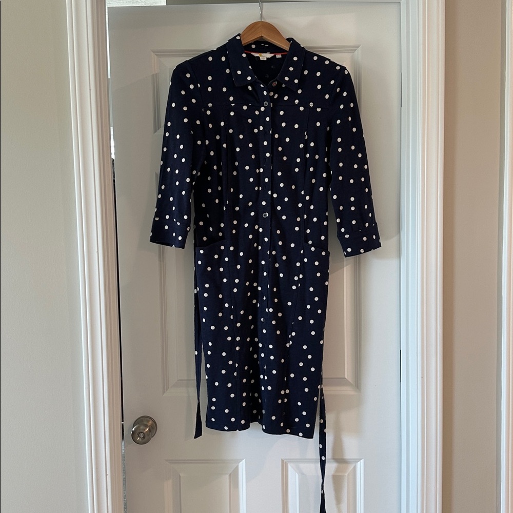 Boden Navy and White Polka Dot Dress